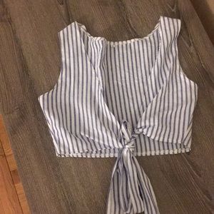 Blue and white striped crop top